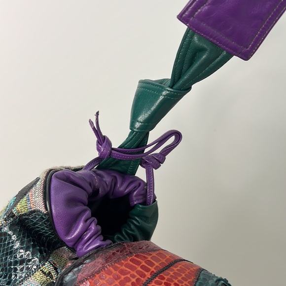 Sharif Large Python Croc Ikat Leather Drawstring Snap Flap Bucket Shoulder Bag - Picture 14 of 16